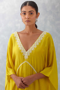 Yellow Embroidered Muslin Kaftan Set