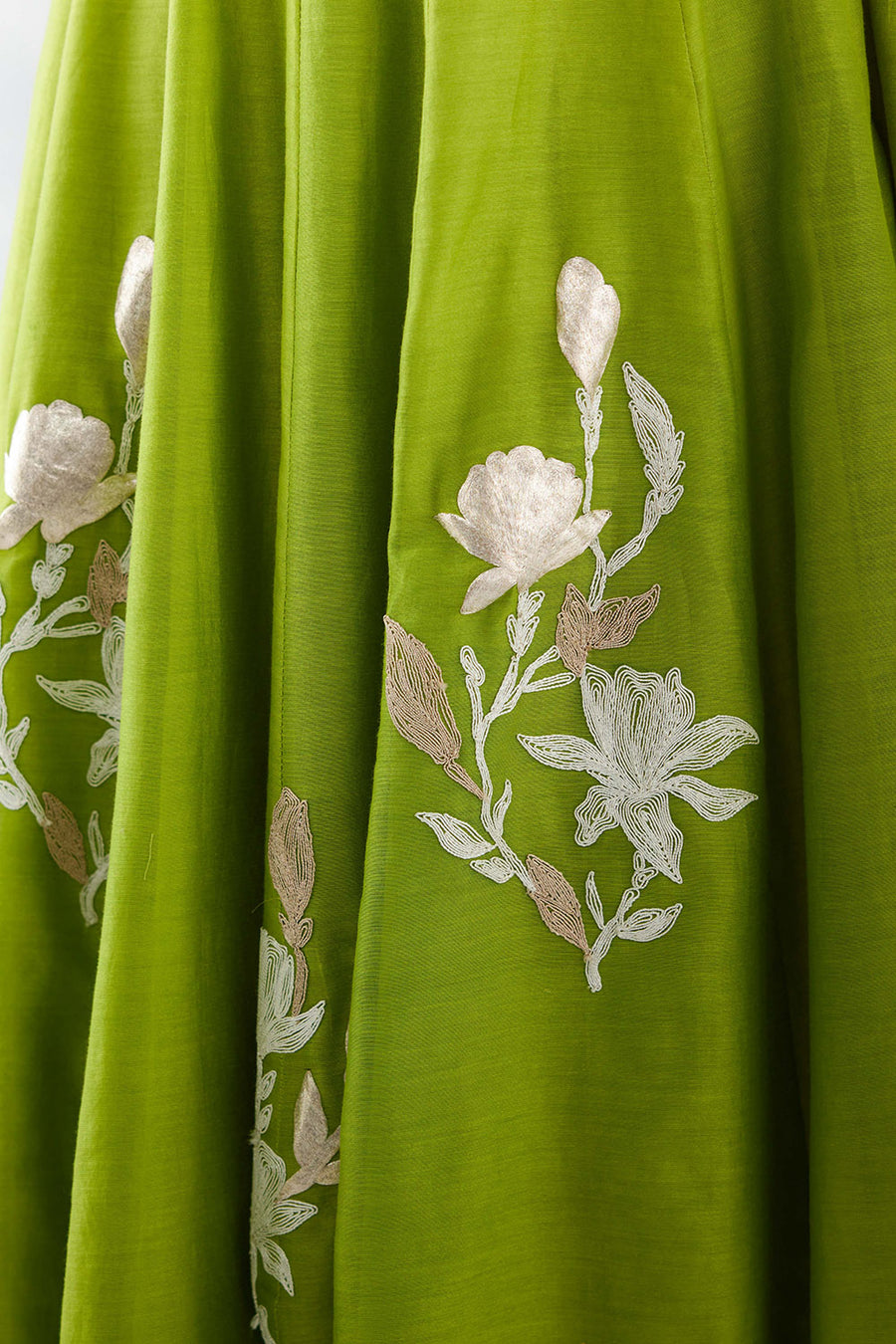 Green Embroidered Chanderi Anarkali Set
