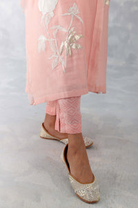 Pink Embroidered Silk Chanderi Kaftan Set