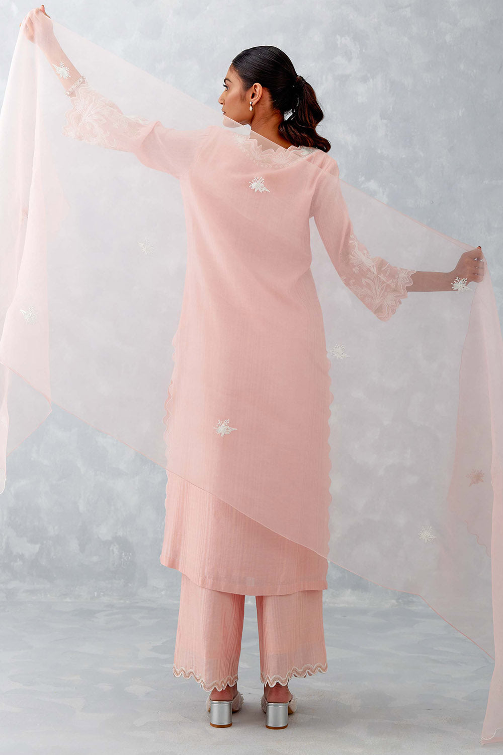 Blush Pink Embroidered Woven Chanderi Kurta Set