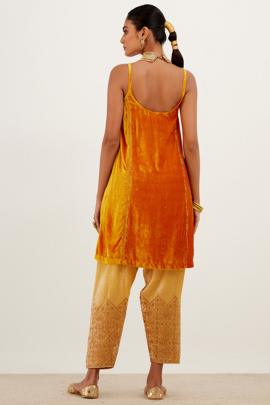 Saffron Zari Embroidered Velvet Salwar Set