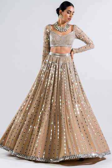 Beige Linear Drop Lehenga Set