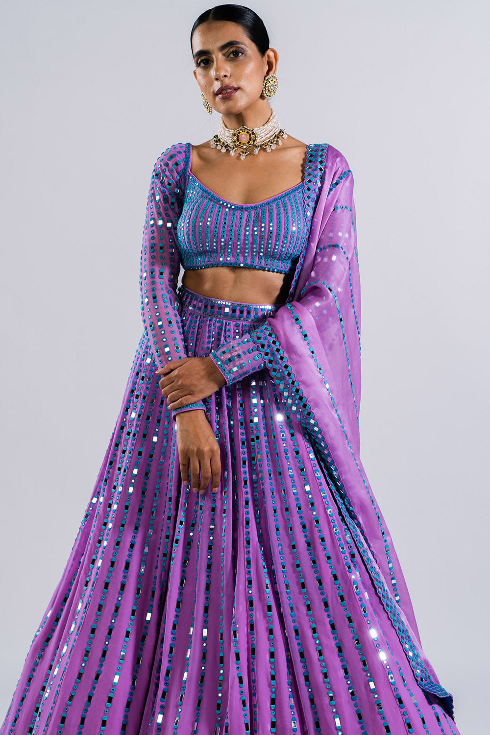 Mauve Linear Drop Lehenga Set