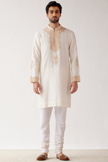 Ivory Embroidered Chanderi Kurta Set