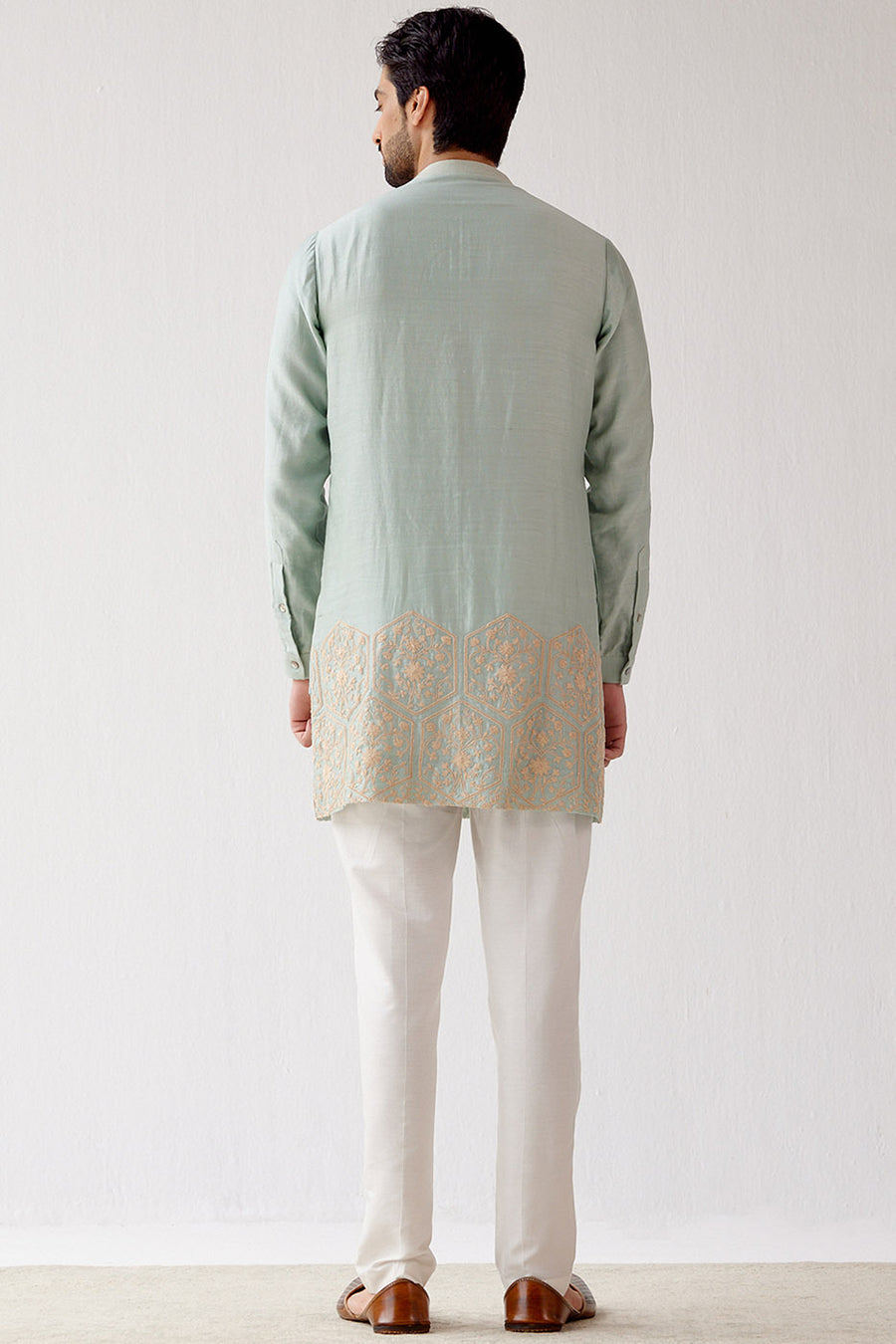 Sage Green Embroidered Short Kurta Set