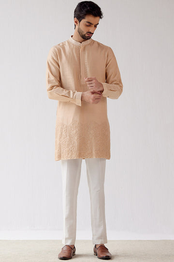 Beige Embroidered Short Kurta Set