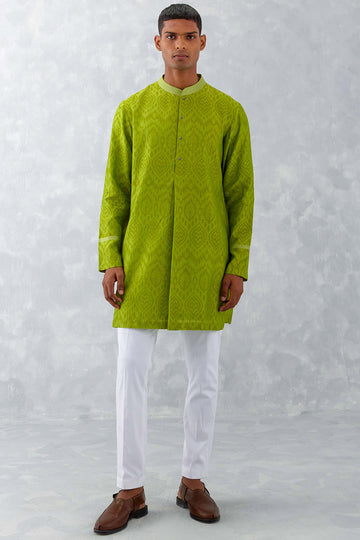 Green Ikat Print Chanderi Kurta Set