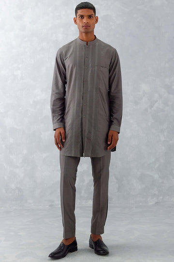 Grey Pin Tucks Short Kurta Set