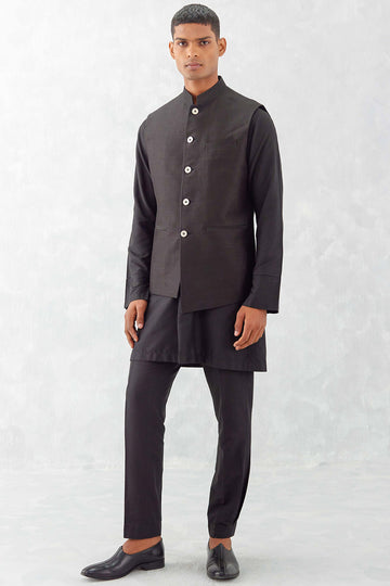 Black Kurta with Bundi Set