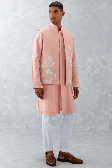 Blush Pink Kurta with Embroidered Bundi Set