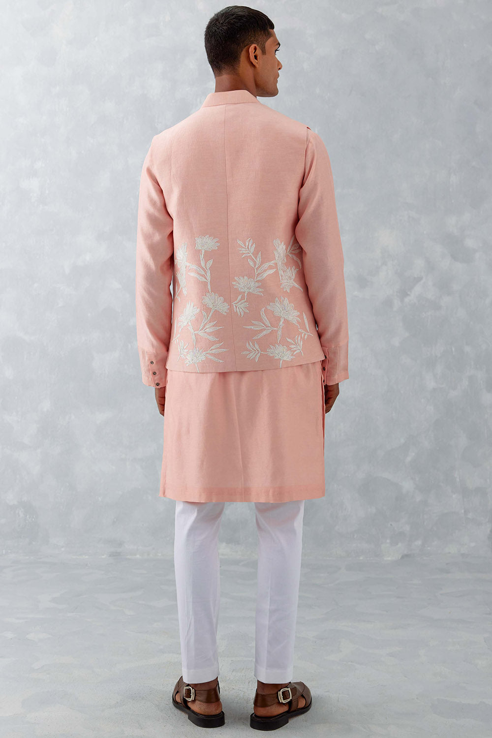 Blush Pink Kurta with Embroidered Bundi Set
