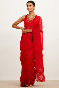 Red Organza Embroidered Saree