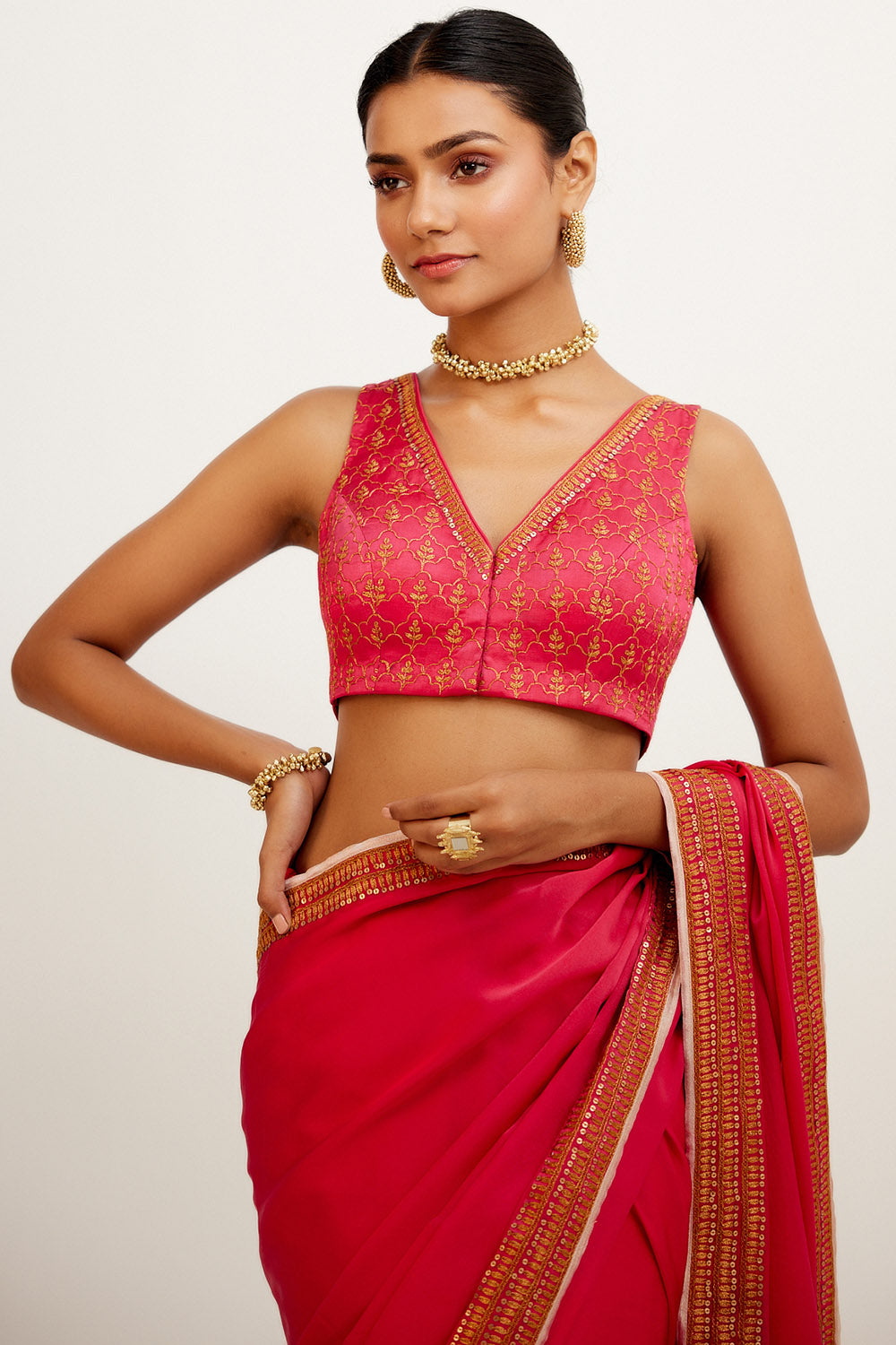 Devnaagri  Fuchsia Pink Zari Embroidered Satin Saree – LIVEtheCOLLECTIVE