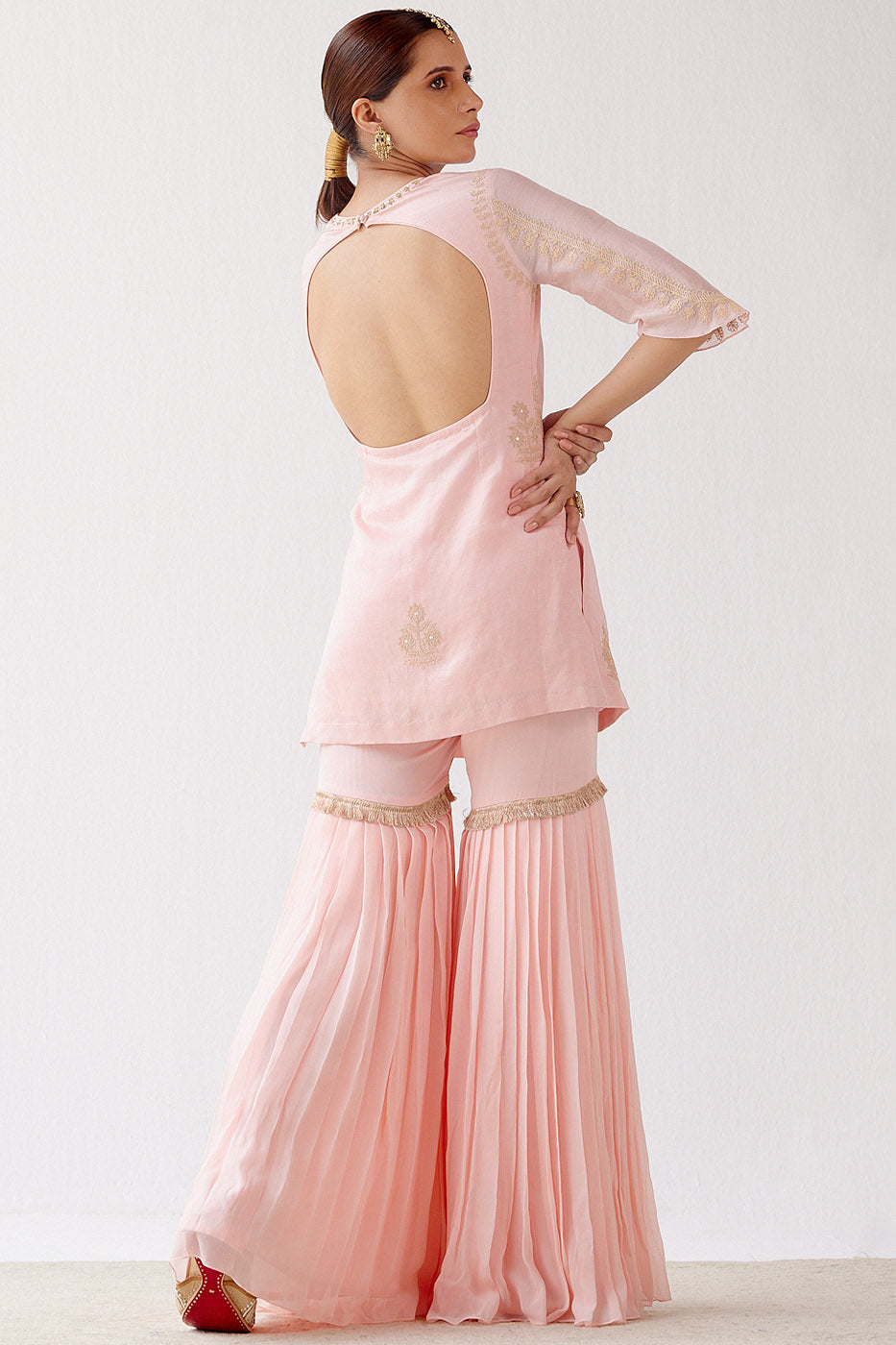 Blush Pink Dori Embroidered Sharara Set