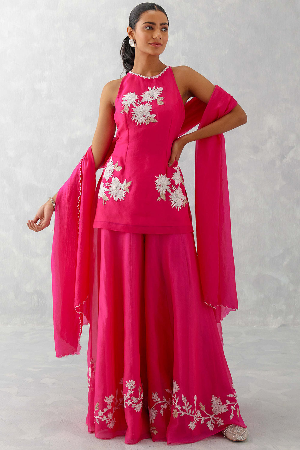 Fuchsia Embroidered Sharara Set