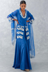 Blue Embroidered Front Slit Sharara Set