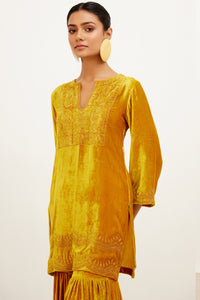 Mustard Zari Embroidered Velvet Sharara Set