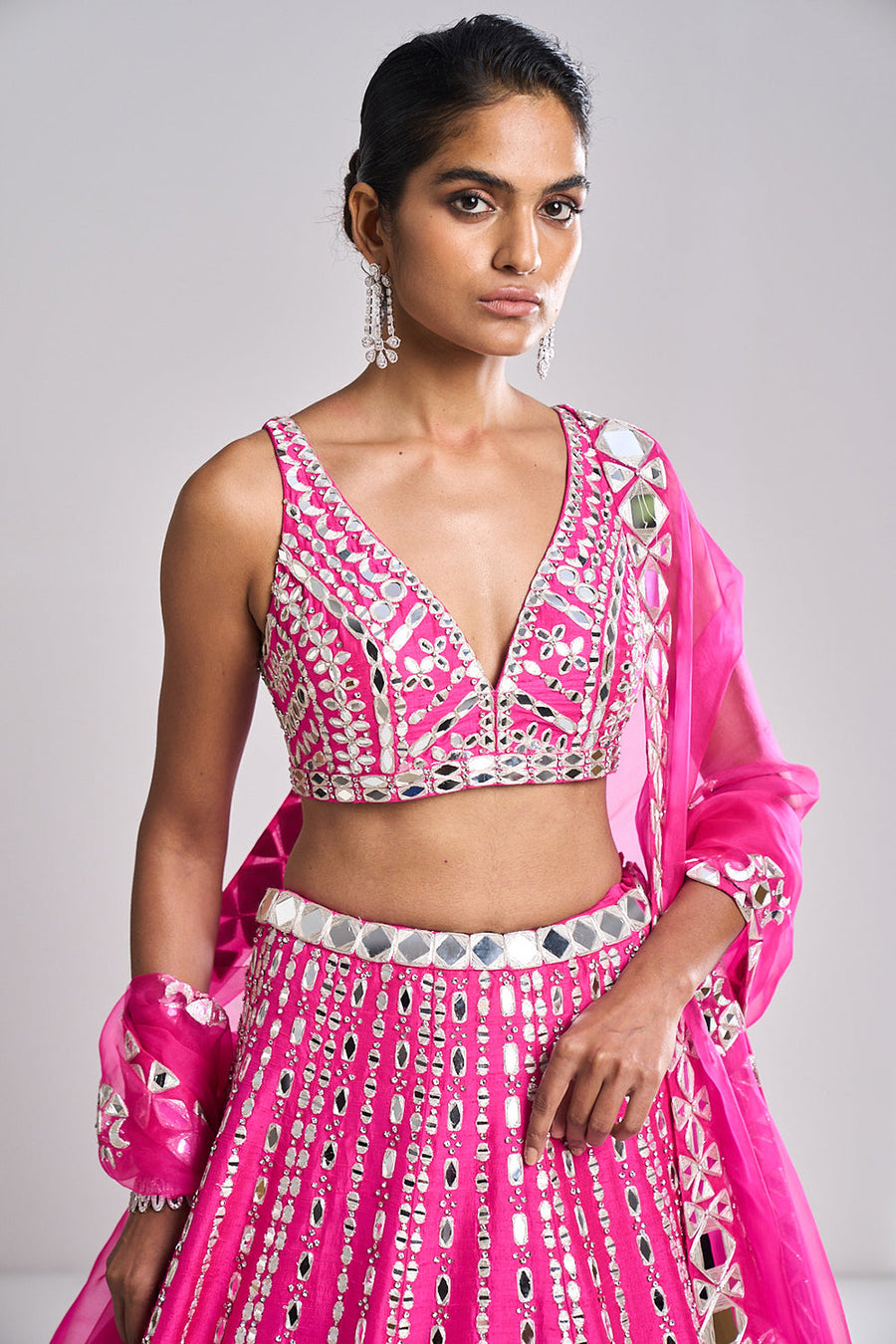 Fuchsia Mirror Work Lehenga Set