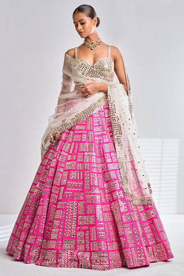 Fuchsia Mirror Work Lehenga Set