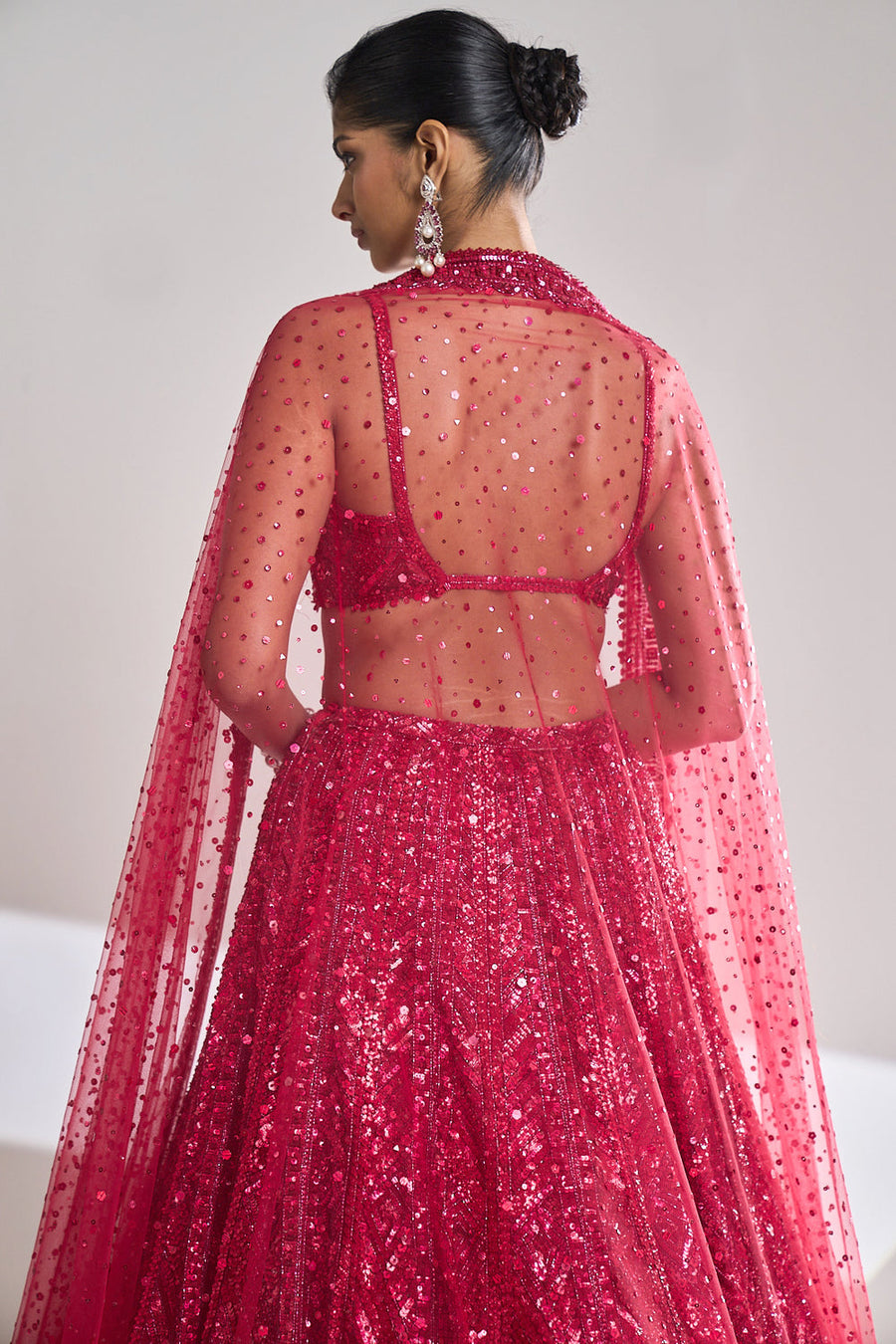 Fuschia Red Sequin Lehenga Set