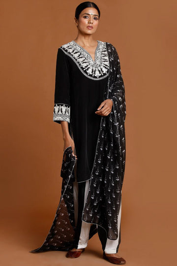 Black & Ivory Stripes Kurta Set