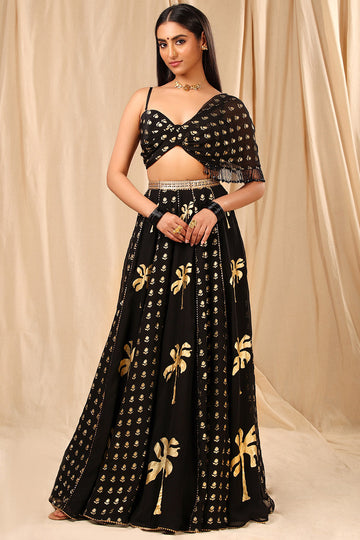 Black Wallflower Lehenga Set