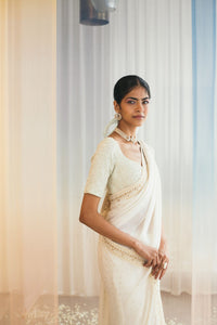 Ivory Crepe Saree with Meadow Mist Blouse
