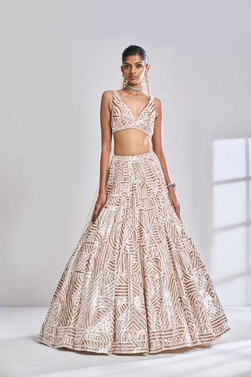 Ivory & Nude Sequin Lehenga Set