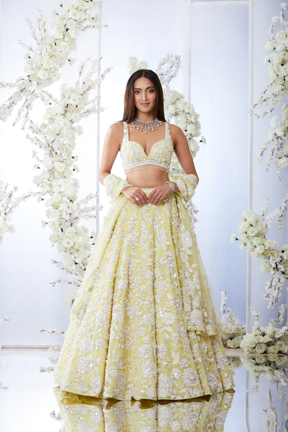 WOMEN'S YELLOW FLORAL ORGANZA SEMI STITCHED LEHENGA CHOLI FOR WOMEN HALDI ( FLORAL-ORGANZA-LEHENGA-LATEST, NEW, FREE SIZE) – Women Traditional Wear