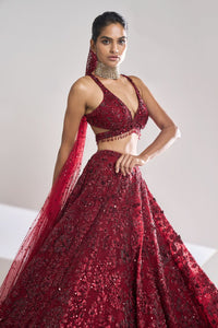 Maroon Sequin Lehenga Set