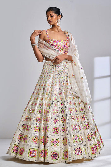 Ivory Mirror Work Lehenga Set