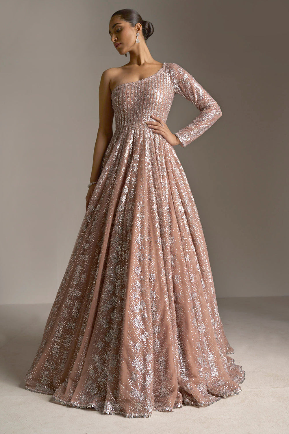 Nude Silver Sequin Gown