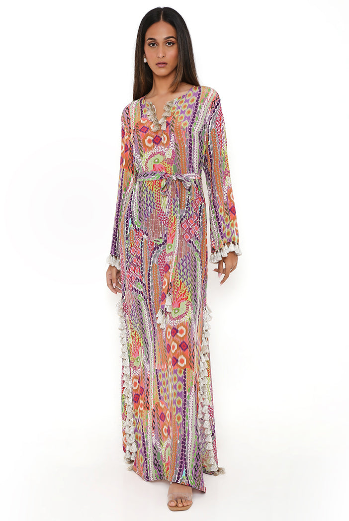 Multicolour African Print Crepe Long Straight Kaftan