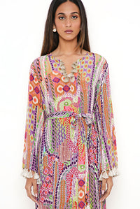 Multicolour African Print Crepe Long Straight Kaftan