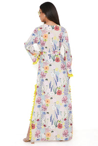 Stone Bee Garden Print Art Crepe Long Beyza Kaftan