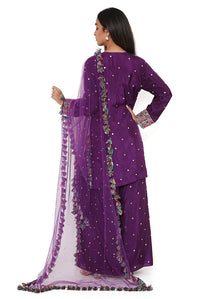 Purple Mukaish Silk Embroidered Kurta And Palazzo Set
