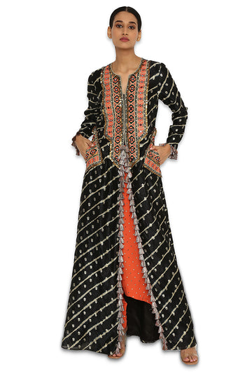 Maya Black Leheriya Kurta Set