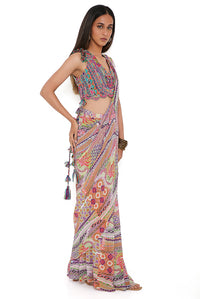Embroidered Choli With African Print Saree