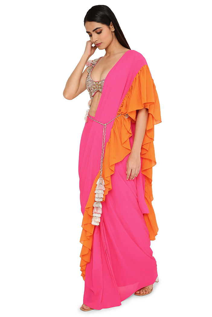 Myiesha Pink Pre-Stitched Saree Set