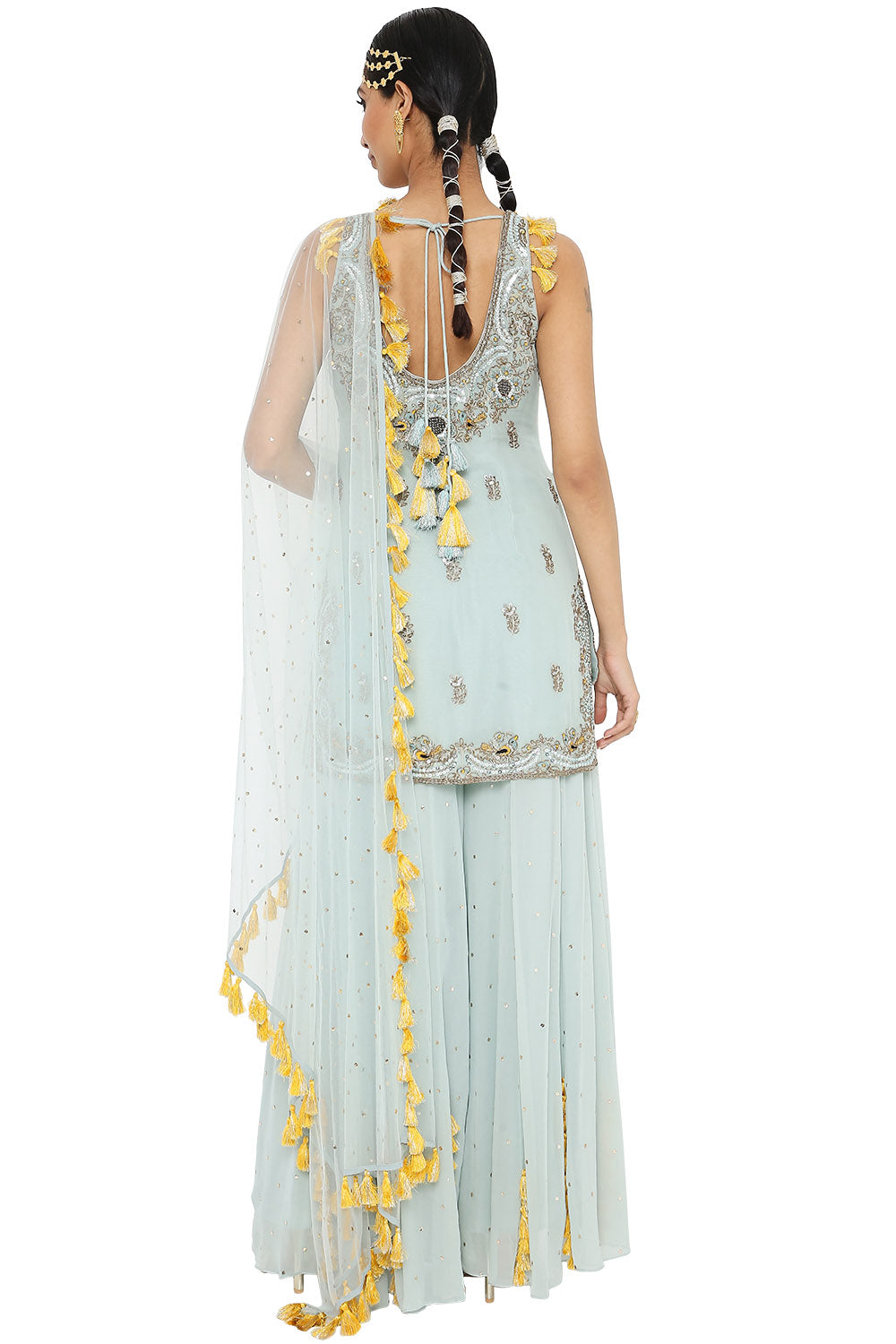 Shazya Embroidered Kurta With Sharara And Dupatta