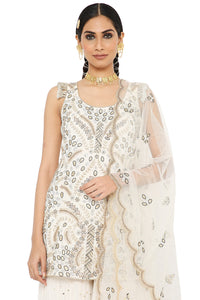 Afra Embroidered Kurta With Sharara And Net Dupatta