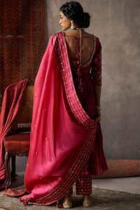 Cherry Red Silk Chanderi Crushed Anarkali Set