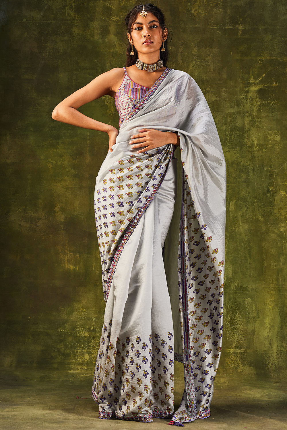 Grey Cutwork Saree and Embrodiered Blouse