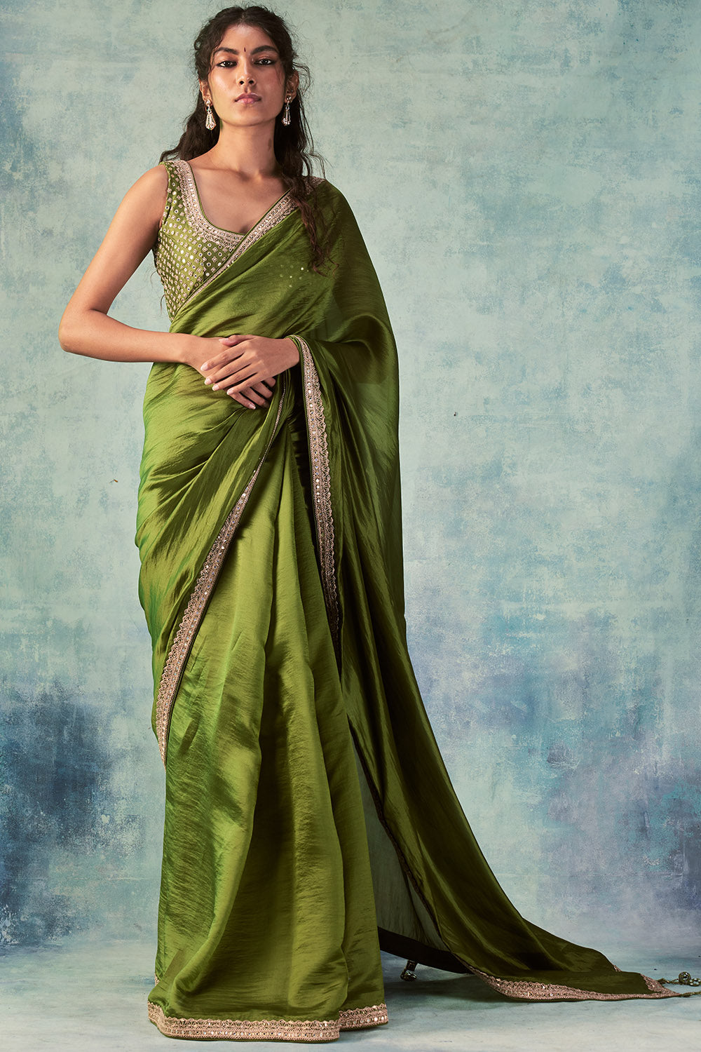 Olive Green Saree Set