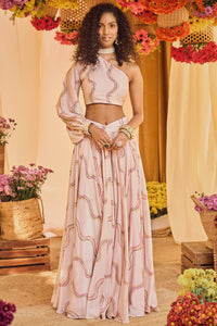 Blush Pink Bandhani Printed Skirt Set