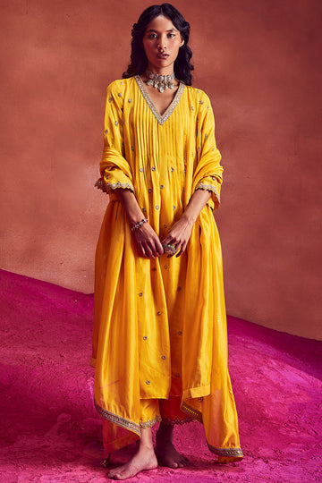 Yellow Silk Anarkali Set