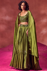 Olive Green Resham Lehenga