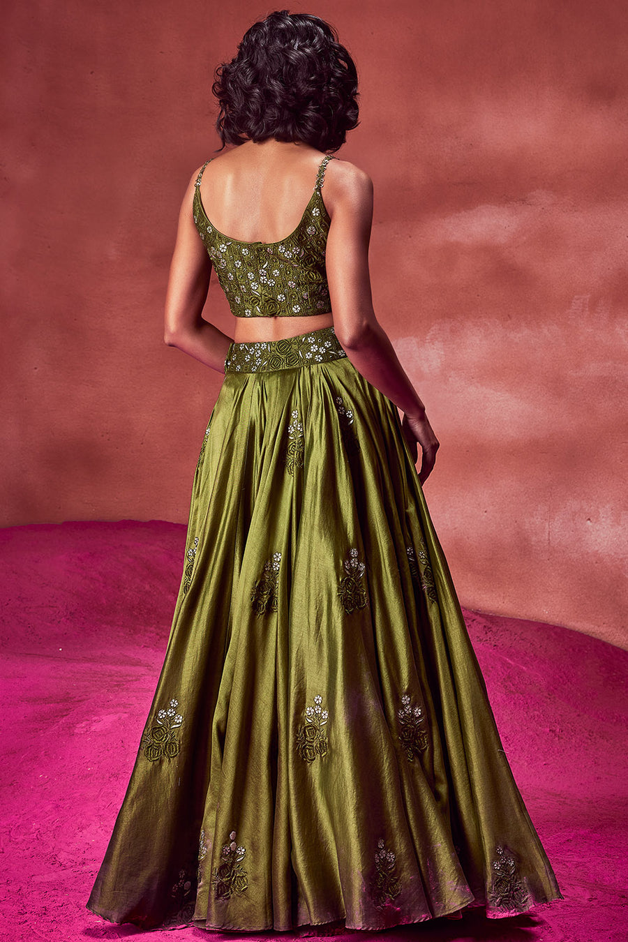 Olive Green Resham Lehenga