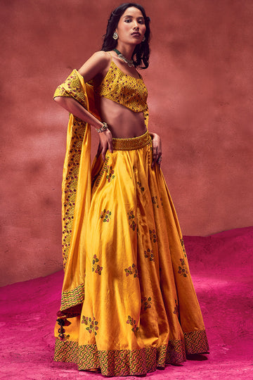 Yellow Printed Lehenga