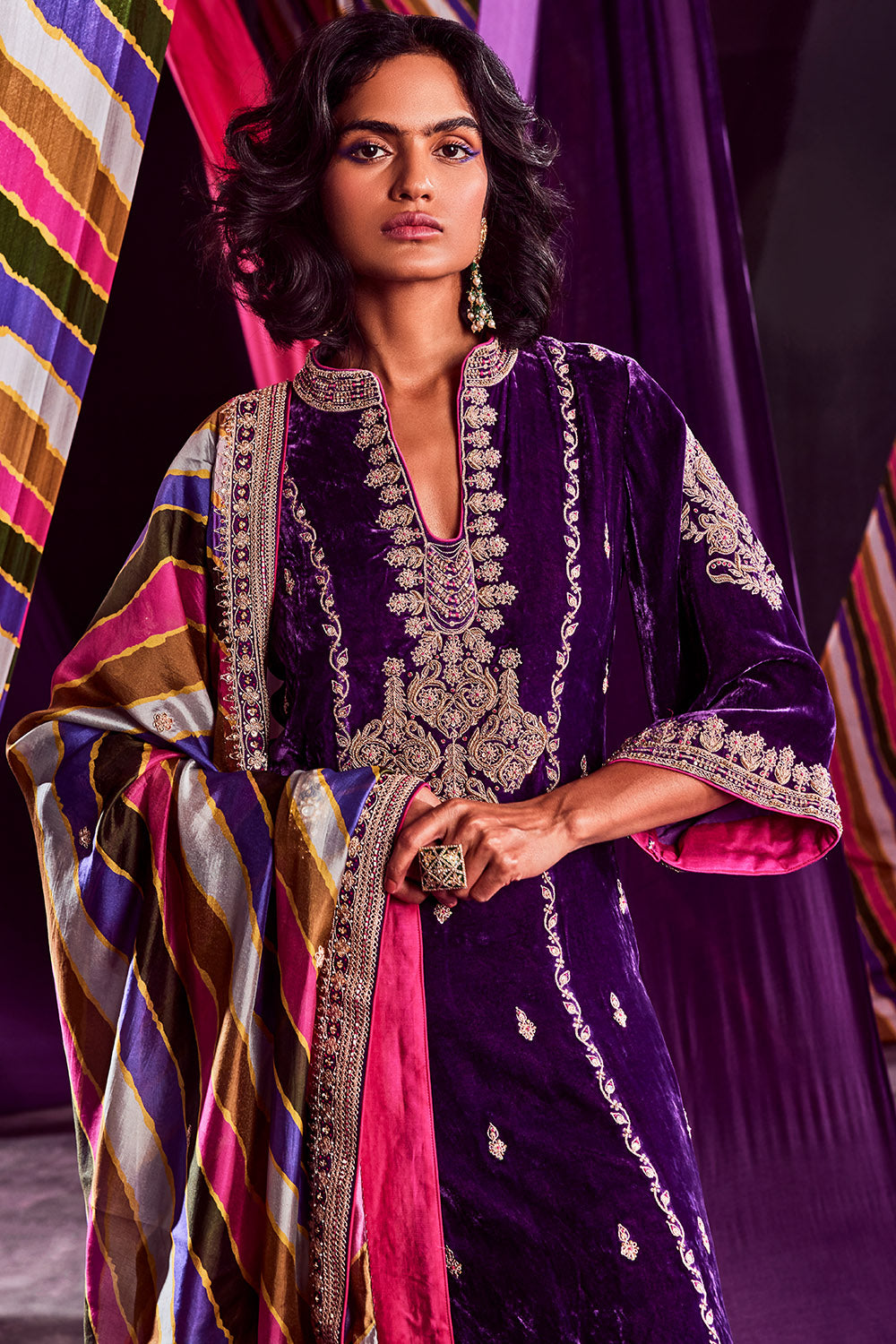 Purple Velvet Kurta Set